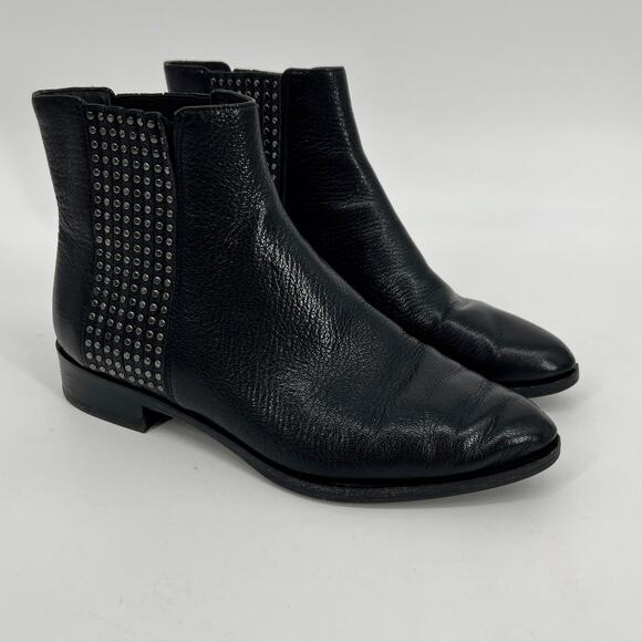 Diane Von Furstenberg Jena Chelsea Boots Womens 7M Black Leather Studded Ankle - Picture 1 of 11